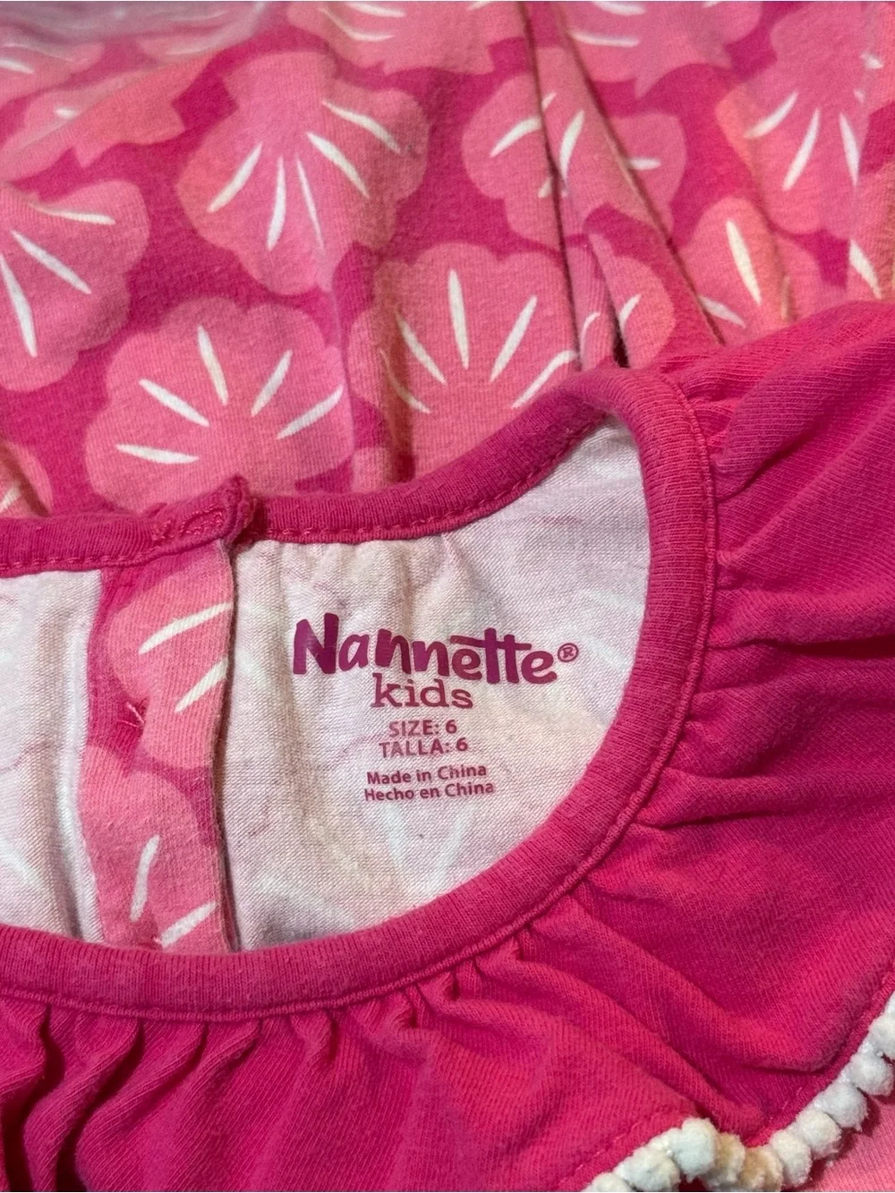 Nannette Girls Pink Seashell Dress Size 6 Ruffle Pom Pom Casual Nautical